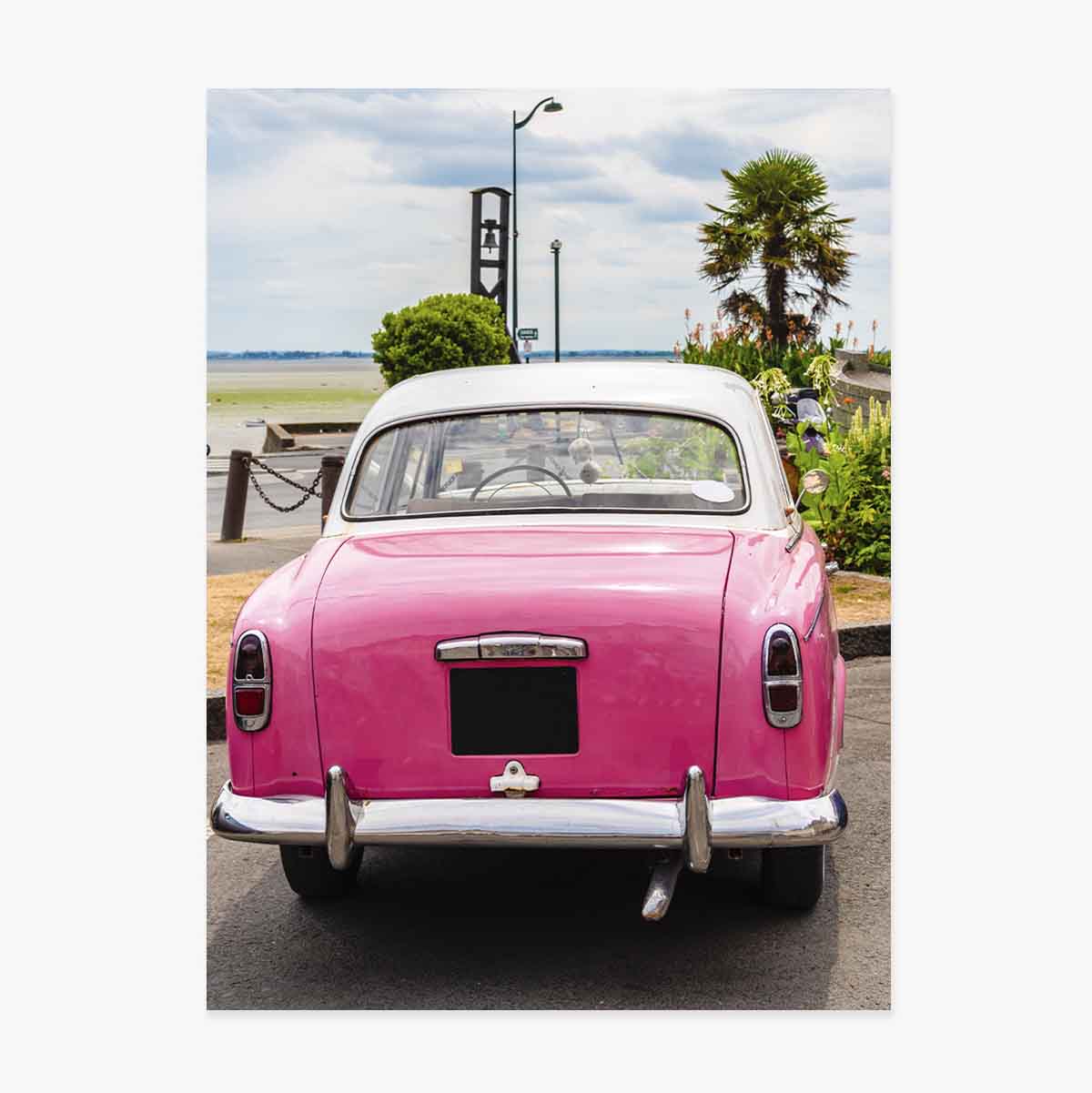 Plakát: Růžové auto ve vintage stylu