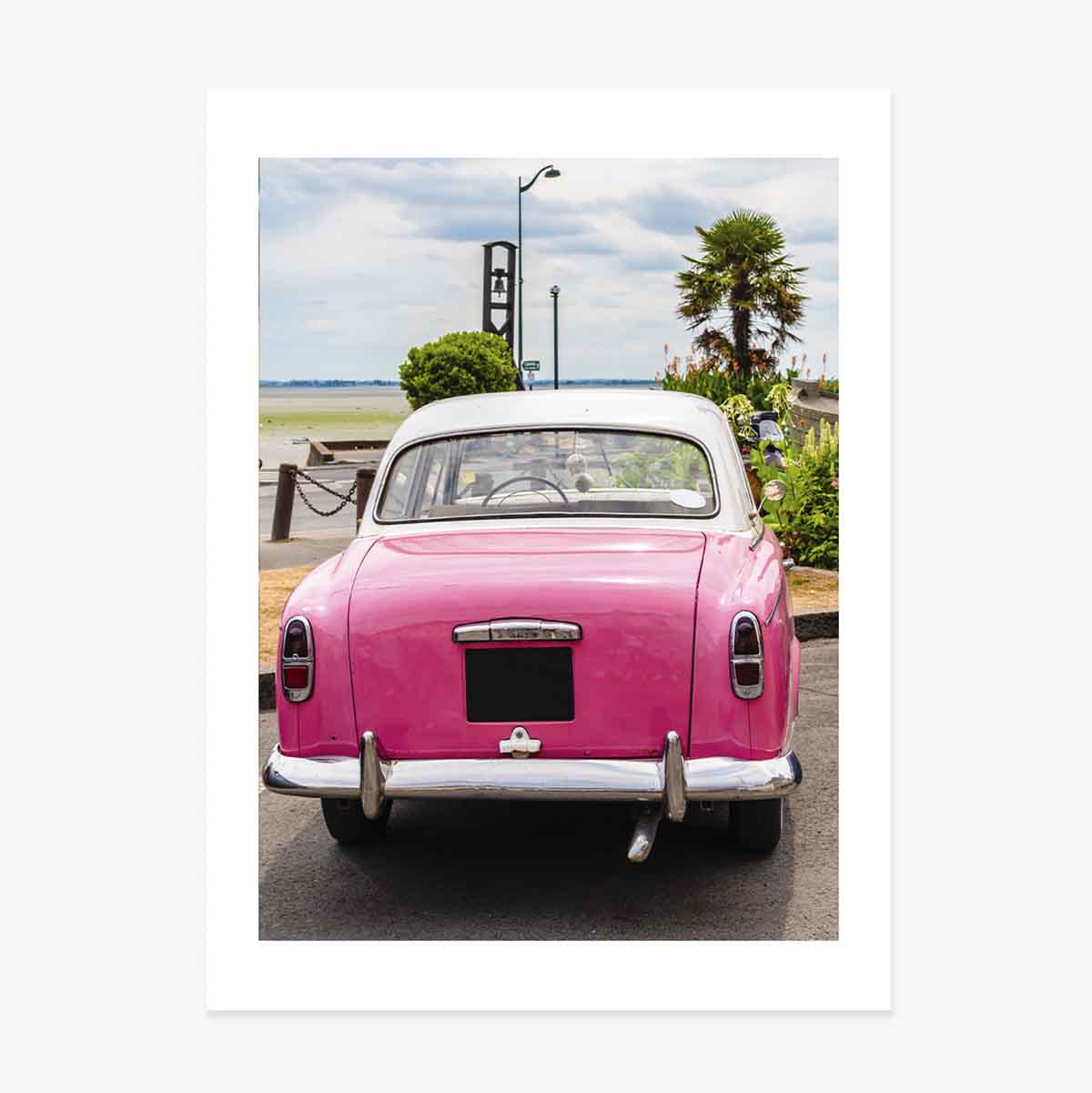 Plakát: Růžové auto ve vintage stylu